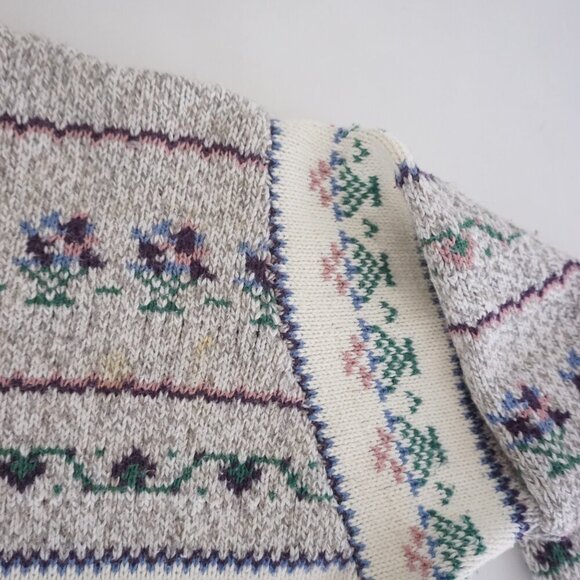 Vintage Northern Reflections Grey Purple Floral Knit Crewneck Sweater L - Picture 11 of 11